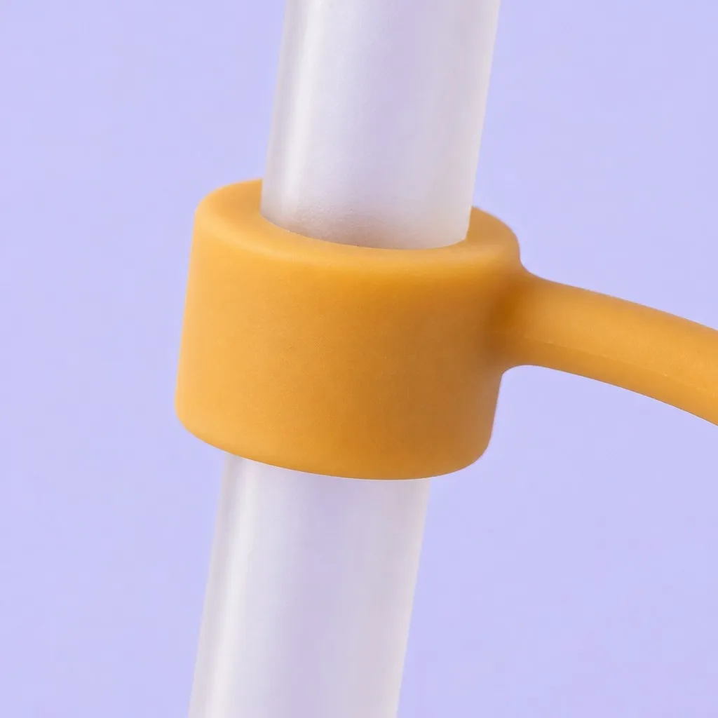 Silicone collar loop securely wrapping around drinking straw