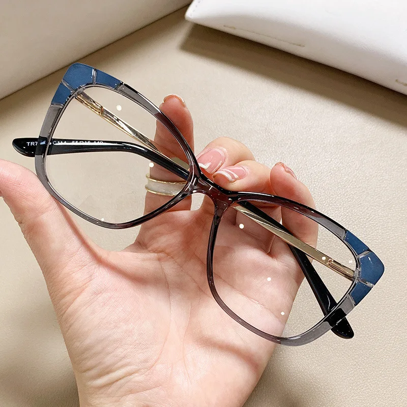 

7571 Cat Eye computer anti blue light glasses female Retro TR90 rectangle Optical frame Metal Fashionable eyeglasses