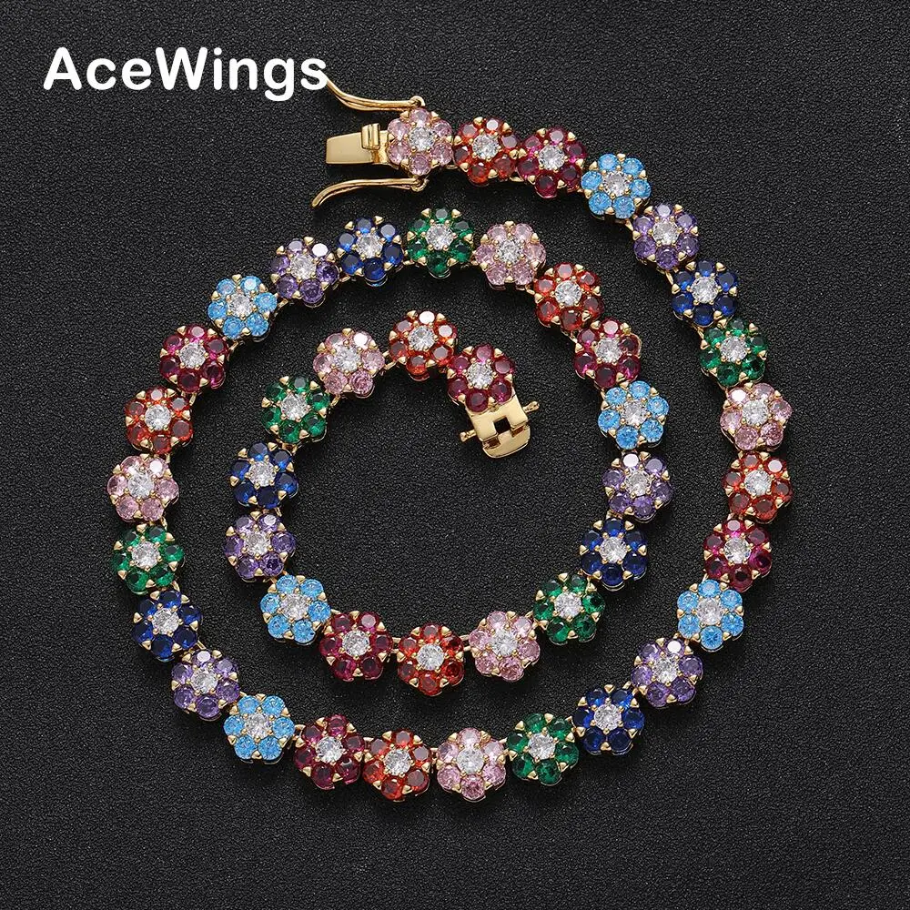 

BC223 9mm Colorful CZ Chain Women Necklace Fashion Jewelry Flower Shape bright color Tennis Chain Necklace