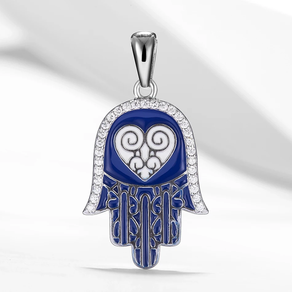 

925 Sterling Silver Hamsa Hand Pendants Fit Original Necklace Enamel Cubic Zirconia Pendants For Women DIY Jewelry Making