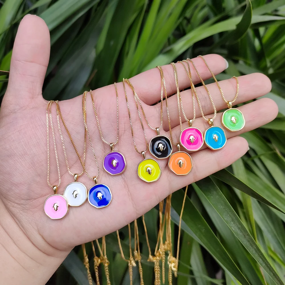 

Contracted Plated necklace Rainbow Colorful miniature enamel Harms palm pendant Lobster clasp Nickel Free Necklace Wholesale