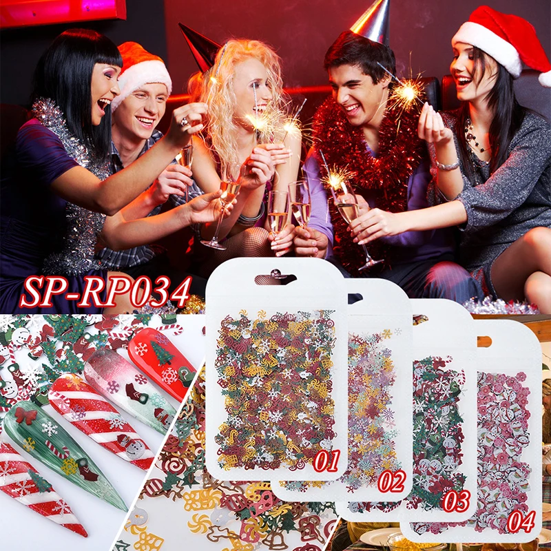 

1000pcs Snowman Snowflake Nail Art Christmas Polymer Clay Slices Sticker Decal For Nails, Gold