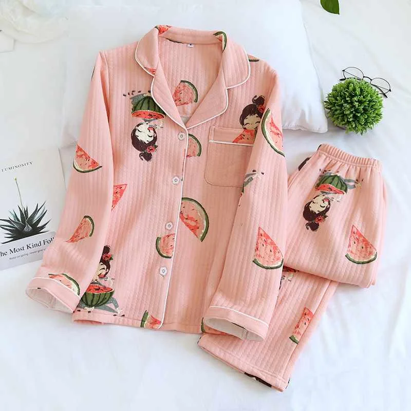 

Japanese new style autumn and winter ladies cartoon cute sleepwear suit cotton thick quilted long-sleeved home service sleepwear, Required