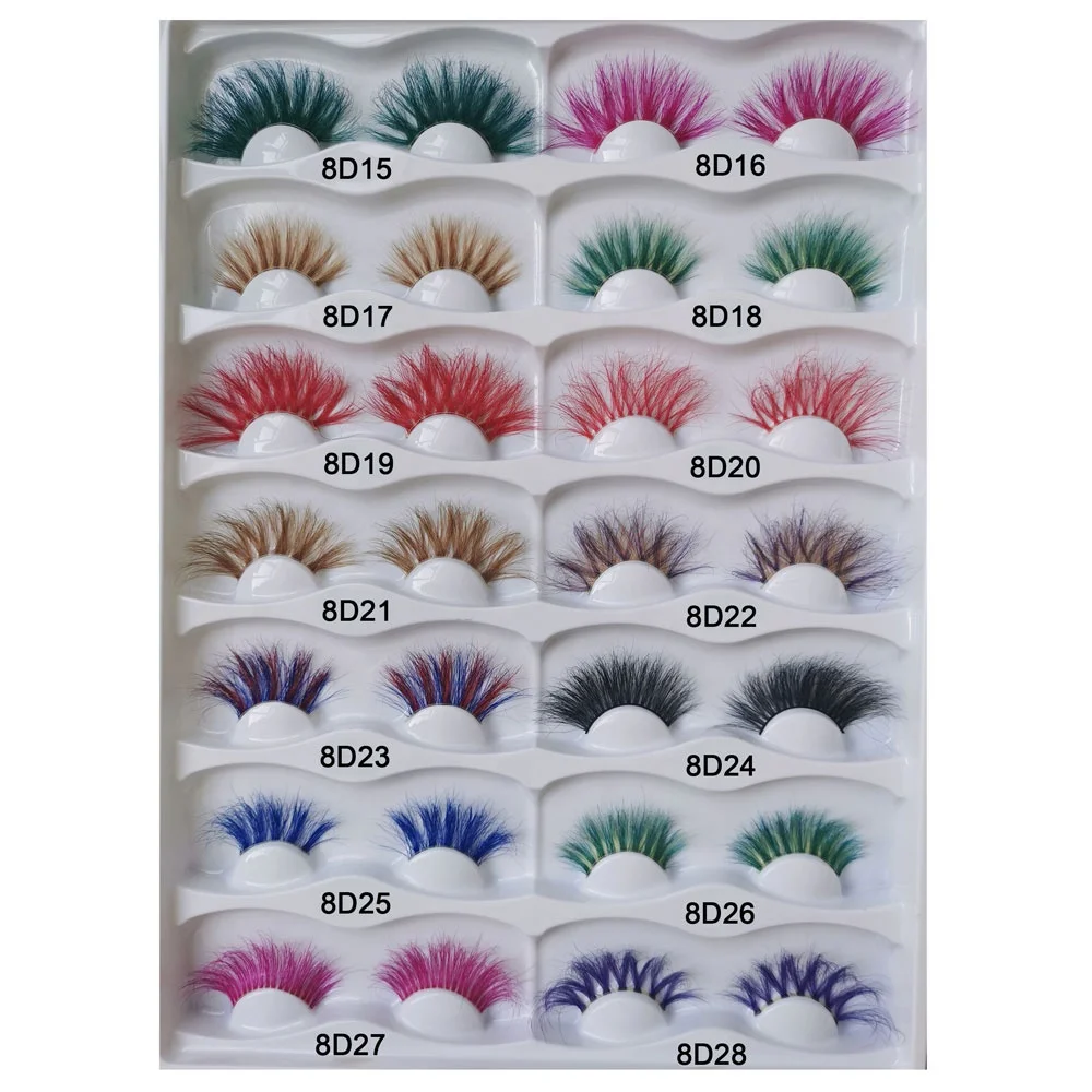 

2021 New Arrival colored eyelash extensions Colorful mink lashes 25 mm dramatic eyelash 3D natural eyelash for Halloween makeup