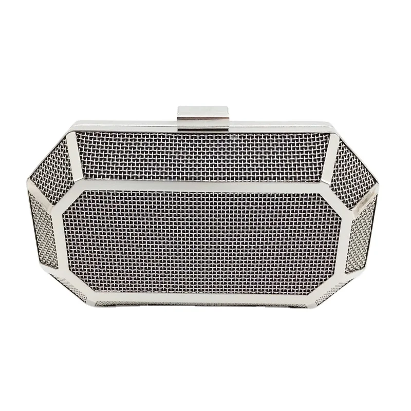

Hot Sale Diamond Crystal Shiny Diamond Shape Mesh Clutch Evening Bag, Rhodium