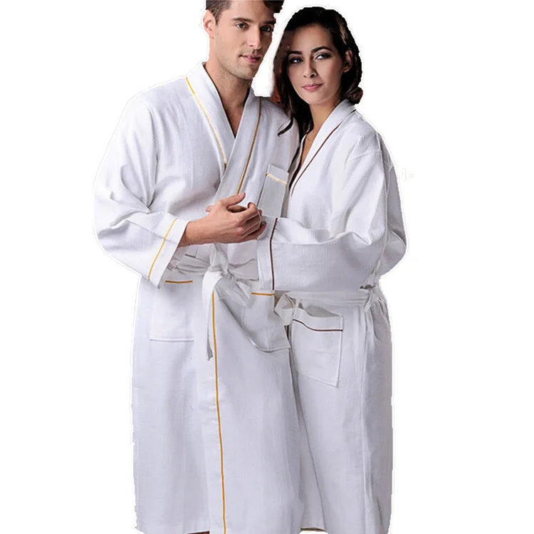 

Breathable 100% cotton full sleeve Kimono collar waffle bathrobe for hotel