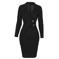 

Autumn Women Office Dress Long Sleeve Buttons Work dress Formal Dress