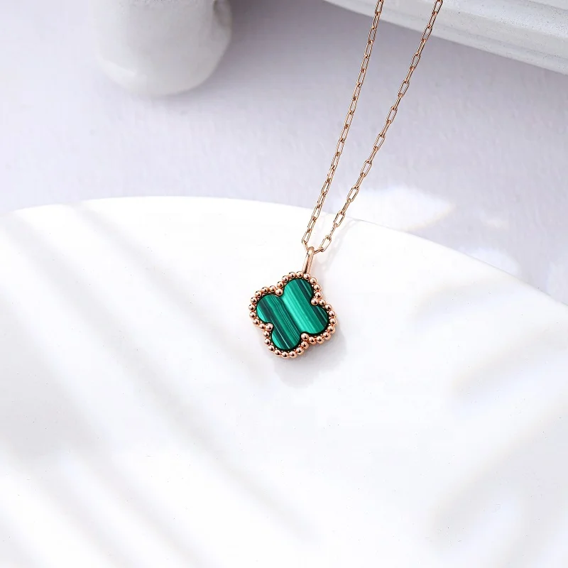 

High Quality Four Leaf Clover 18k gold jewelry Malachite necklace pendant