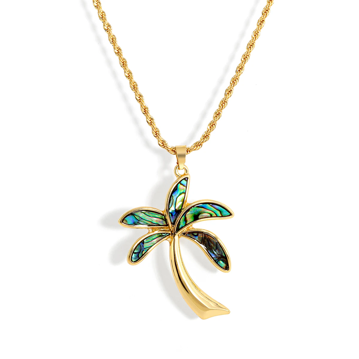

Hawaiian jewelry plam tree gold necklace chain ablalone shell pendant gifts for women