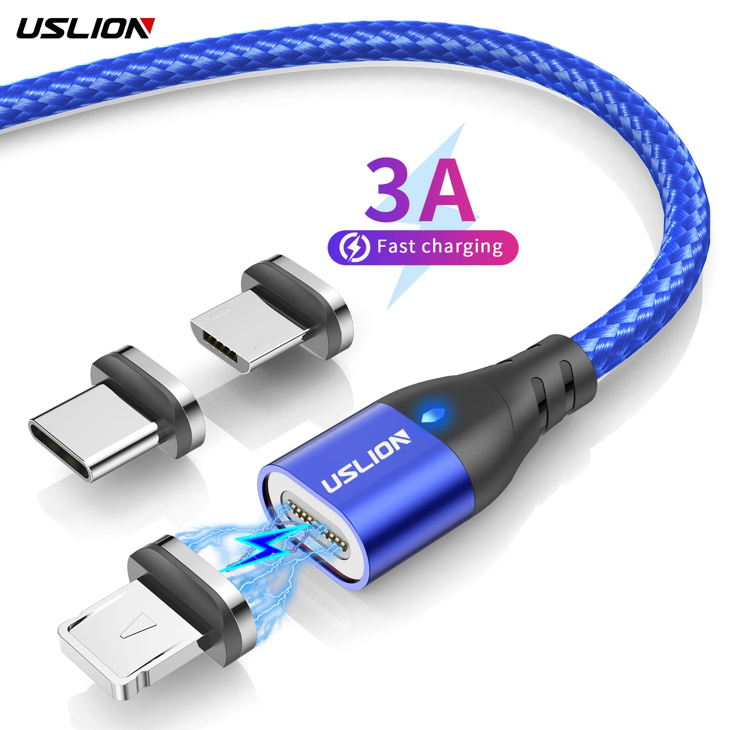 

USLION 3 in 1 1M Flat Cable Magnetic Charging Cable Charger Data Cables Micro USB Type C IOS for Xiaomi 12 11 Ultra, Black red blue silver