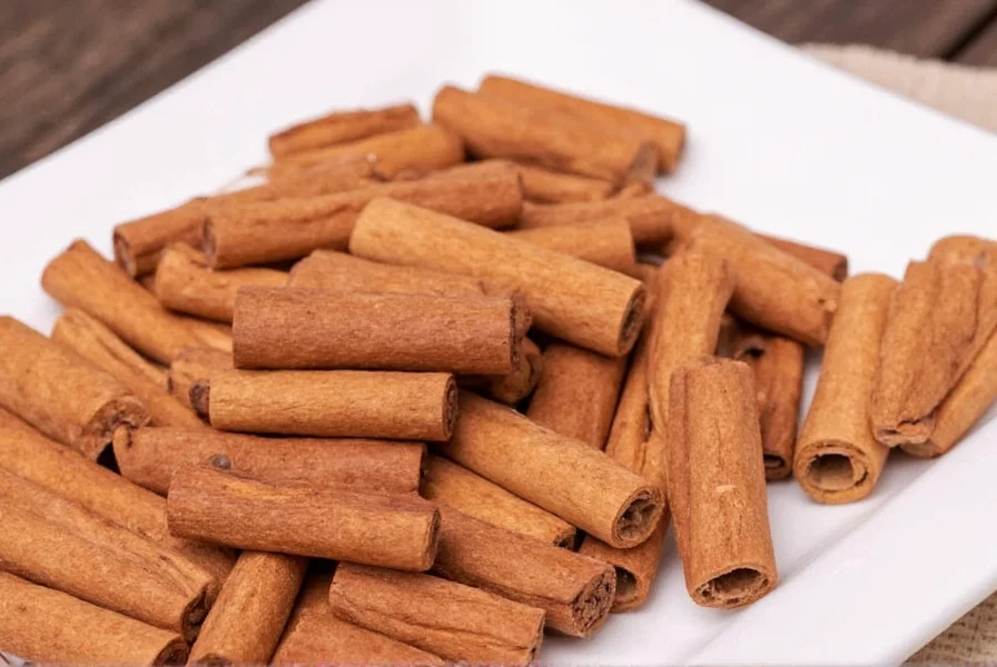Close-up of cinnamon bark pieces showing textured surface and reddish-brown color