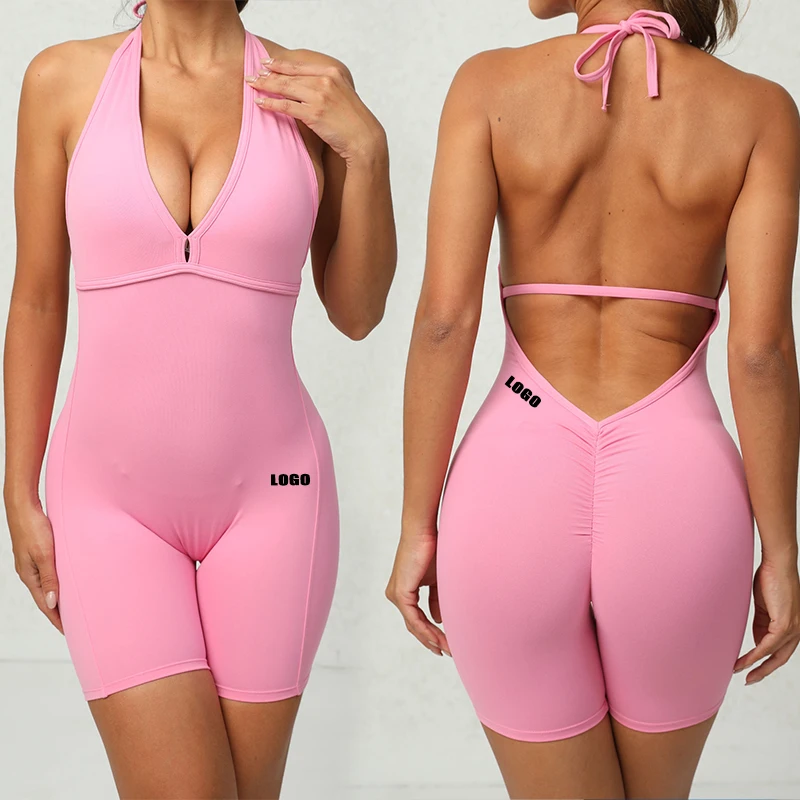 

Ropa Deportiva Mujer Halter Neck Athletic Scrunch Butt Activewear Yoga Gym Fitness One Piece Workout Jumpsuit For Women