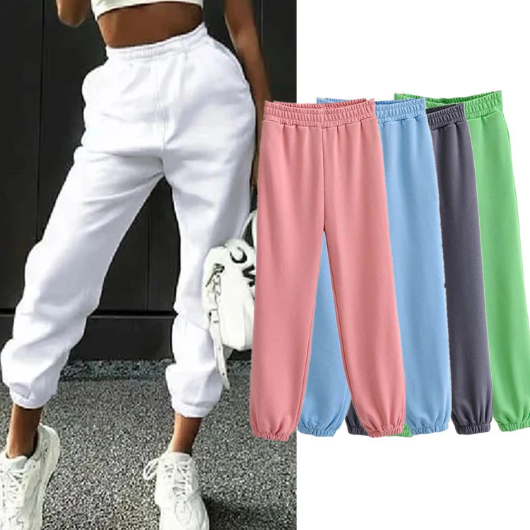 

Trendy Activewear Plain Cotton Harem White Joggers Stacked Sweatpants Women