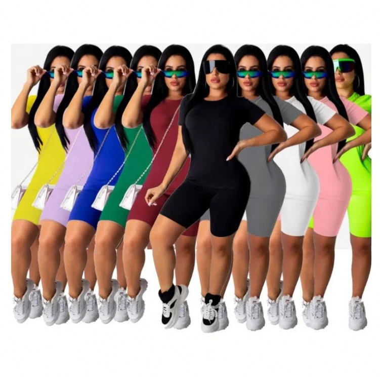 

12 Colors 5XL Woman New Plain Short Sleeve And Shorts Two Pieces Biker Shorts Sets Plus Size Women's Summer Shorts Set