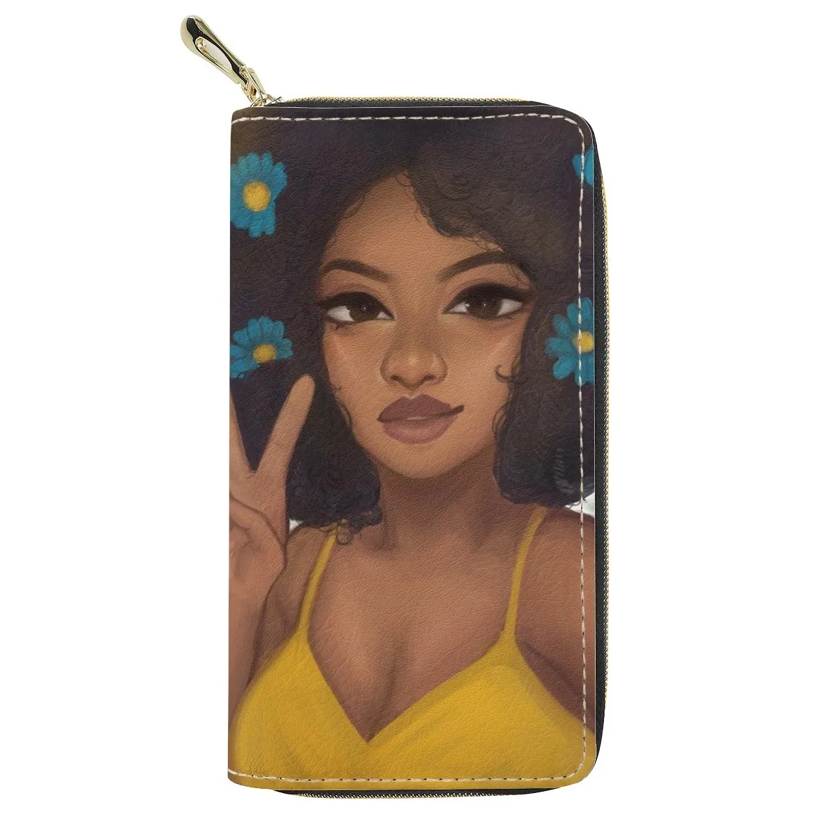 

Fashion hand purse women temperament black girl art pattern private label credit card wallet 2021 purses for women