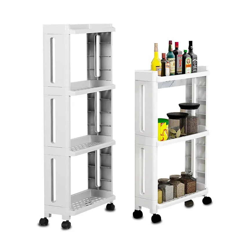

Kitchen Gap Holder Fridge Side Trolley Storage Rack Shelf Removable 2/3/4 Layer Bathroom Organizer Shelf With Wheels, White;gray