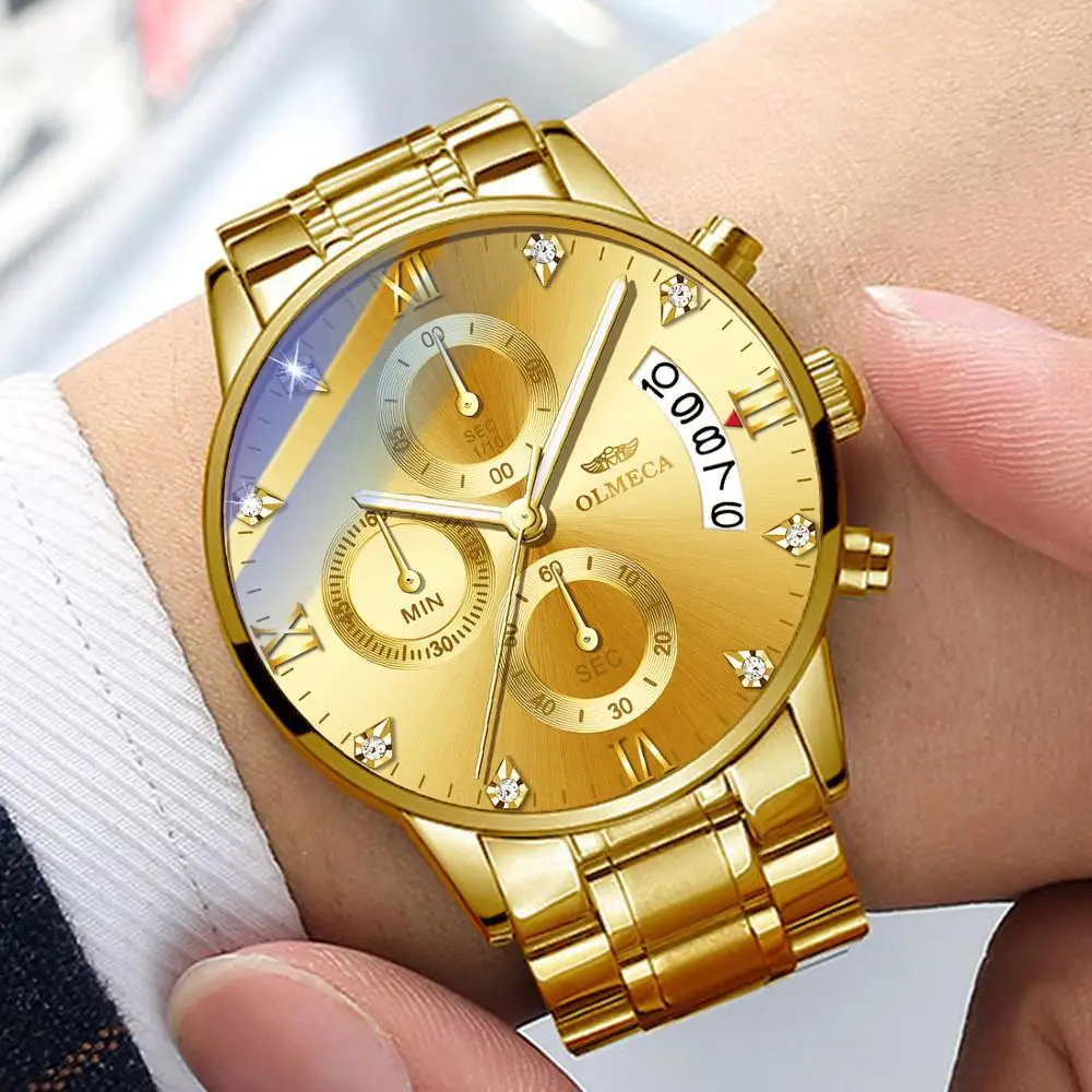 

TOP brand OLMECA Hot Business Multifunction Chronograph Steel Luminous Watch with Date For Boy Men Watches with Calendar