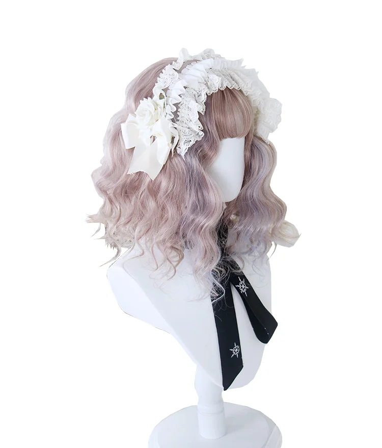 

Khaki Highlights Blue Purple Long Curly Synthetic Hair Wig Sweet Lolita Japanese Cosplay Party Natural Female Princess Wigs, Pic showed