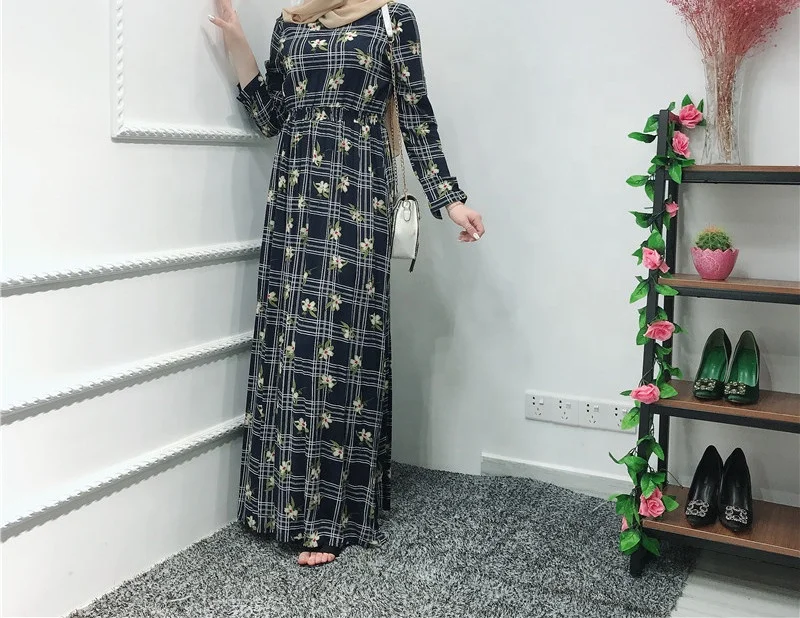 

FREE SHIPPING Fashion Kaftan Soft Material Dubai Cotton Printing Muslim Dresses For Women Islamic Clothing Abaya, Navy