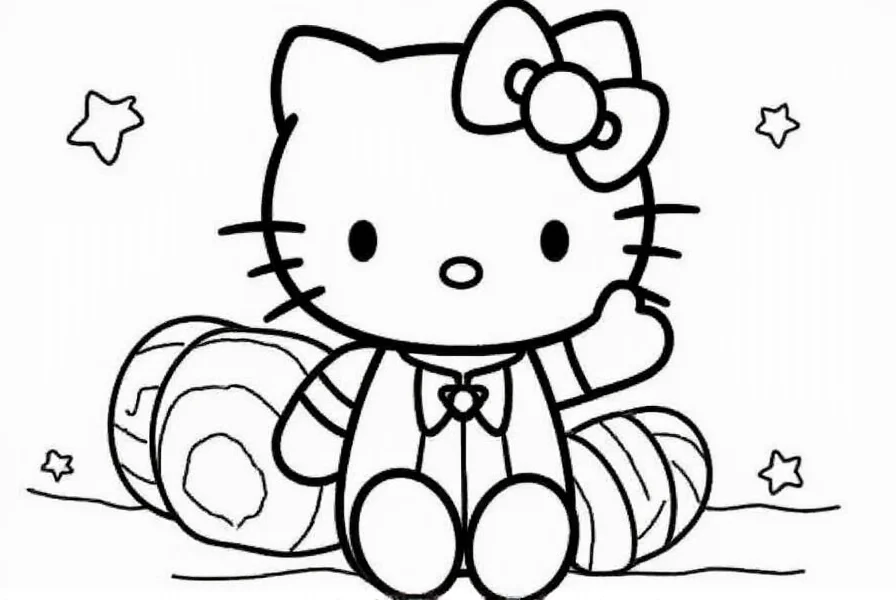 Simple cinnamon roll Hello Kitty coloring page for toddlers with thick outlines and minimal details