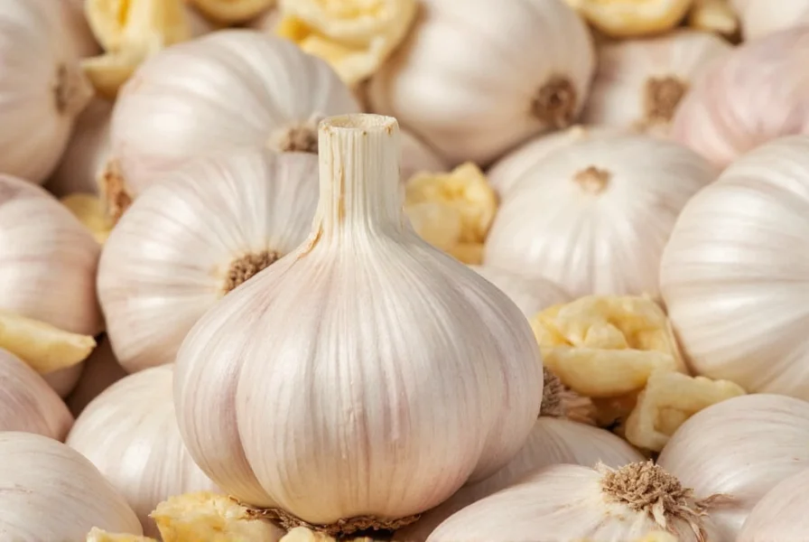 Hände eines Kochs, die Knoblauchzehen von einer ganzen Knolle trennen