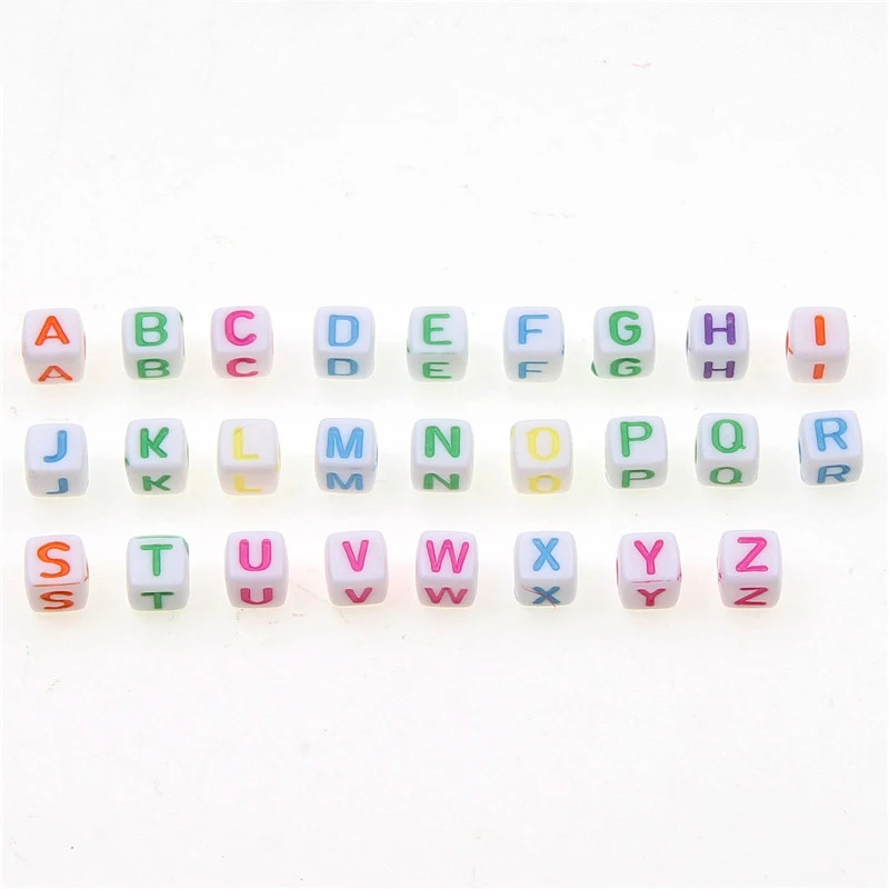 

Wholesale Acrylic 5mm White Square Colorful Alphabet Beads For DIY Bracelet Making