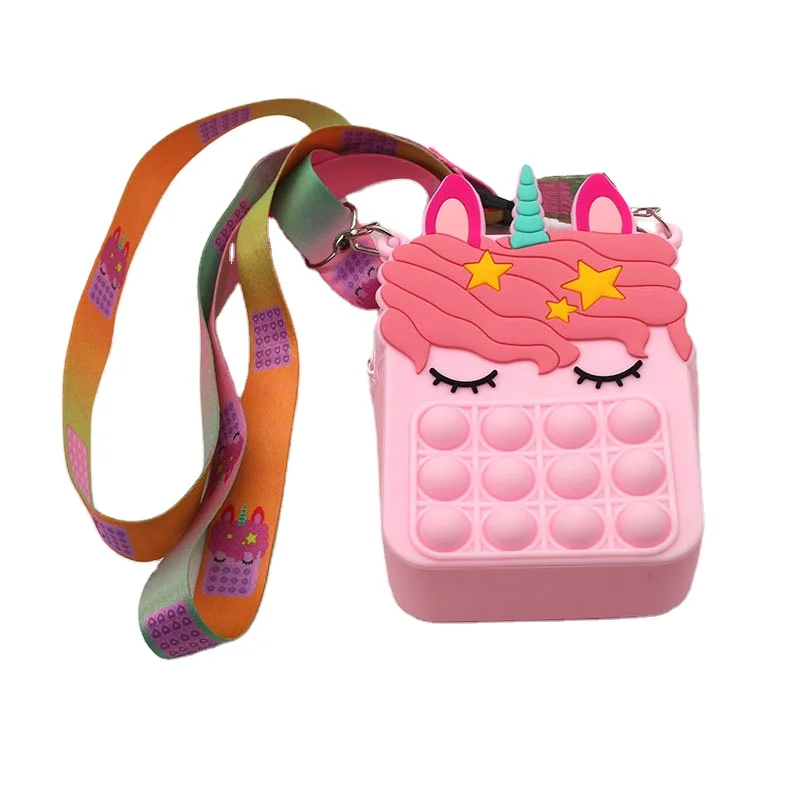 

2021 Crossbody Hand Money Bag Kid Unicorn Pop It Coin Purse Fidget Toy Purse