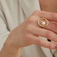 

Round Irregular Gold Rings for Women Dainty Faux Pearl Ring Minimalist Rings Jewelry Wholesale Romantic Gifts