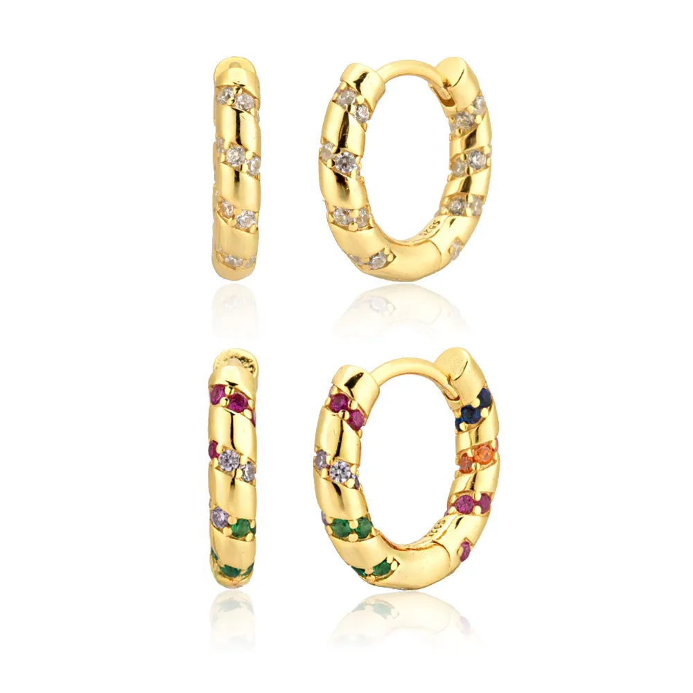 

new hotsale Round Hoop Earrings 925 silver Gold Plated rainbow zircon Unique Earrings Colorful