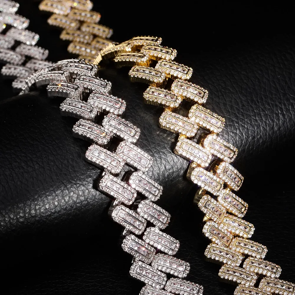 

Rectangle shape 20MM 16 18 24inch White Gold pink rose gold colorful Iced Out Diamond Cuban Link Necklace Cuban Link for Women, Gold, silver, rose gold, rose gold+silver
