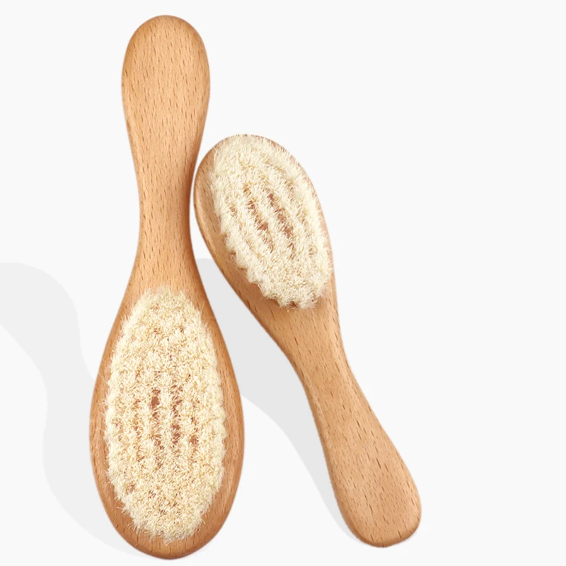 

High Quality Wooden Baby Hair Brush Comb Natural 100% Goat Wool Bristles Hairbrush For Infant Hair Clean And Head Massage, As show in picture