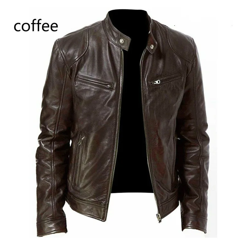 

Manufacturer wholesale business gentleman warm zipper cardigan leather jacket plus size slim leather jacket