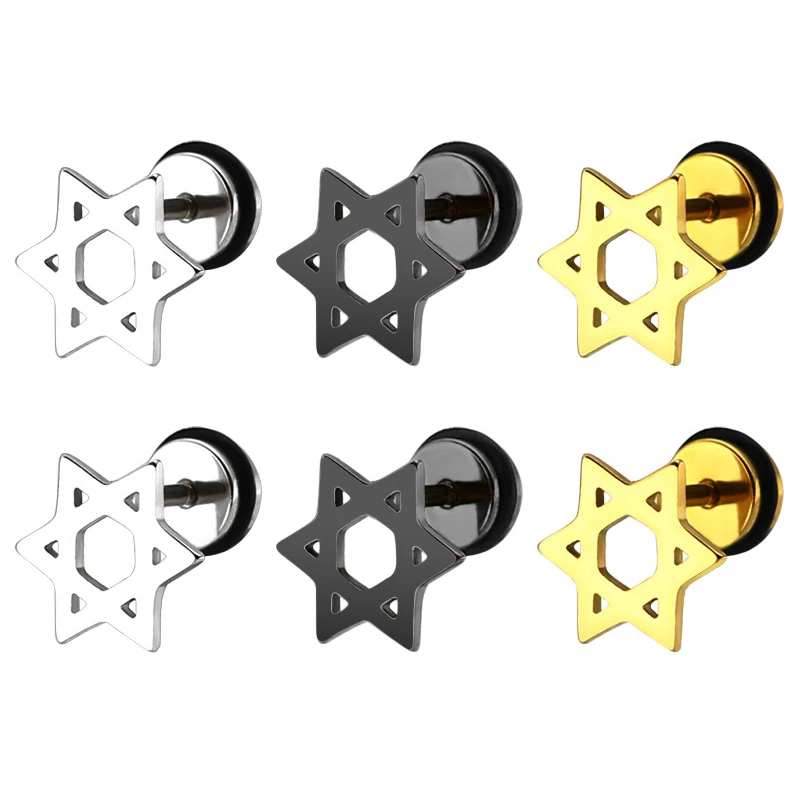 

Korean version of creative titanium steel stainless steel hollow six-pointed star earrings hexagonal fashion simple creative ear