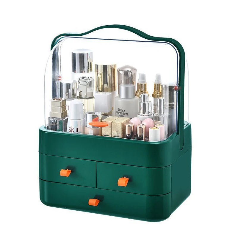 

Portable Makeup Organizer Dustproof Cosmetic Storage Box with Handle Waterproof Lid for Vanity Countertop Bedroom Dresser