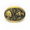 Antique copper rsmiths man's buffalo indian heads oval shape metal cowboy belt flat buckle for man women zinc alloy 4 cm width