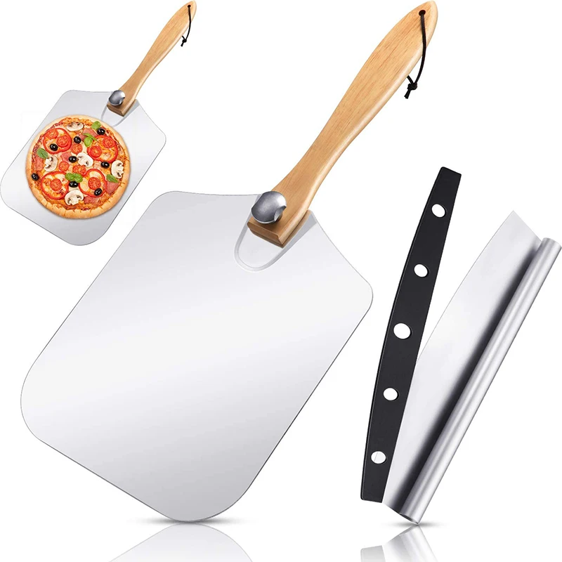

12 x 14 Foldable Premium Anodized Aluminum Pizza Shovel Peel Pedle With Wood Detachable Handle