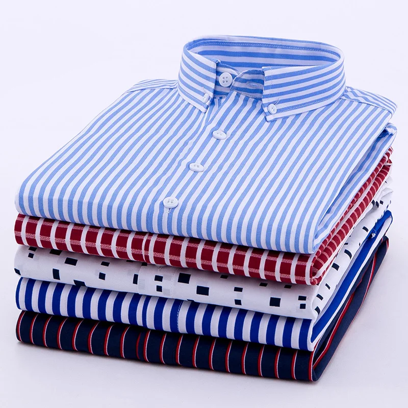 

Wholesale Custom OEM Cheap High Quality Stripe Long Sleeve Button Down Printing Logo Casual Men's Business Shirts, Custom color