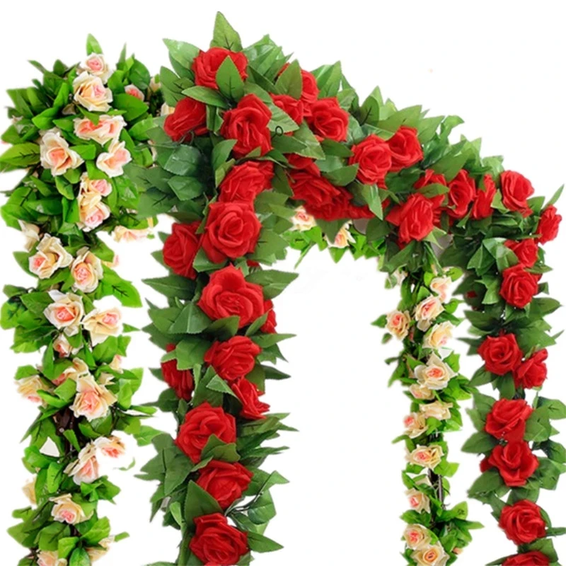 

26 Heads Rose Artificial Flower Silk Garland Vine Leaf Ivy House Wedding Garden Decoration New