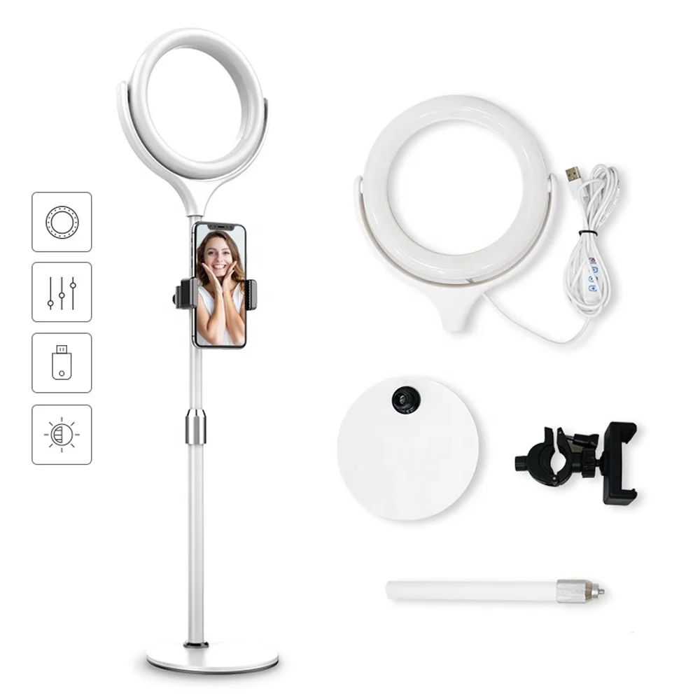 

Desktop Beauty Fill Light Dimmable 8 inch 20cm LED Ring Light for Live Streaming Selfie Portrait, White/black