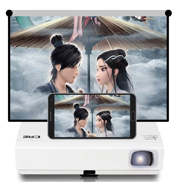 

Wholesale contrast 100000:1 DLP projector VGA RJ45 auto keystone smart mobile projector for school, White
