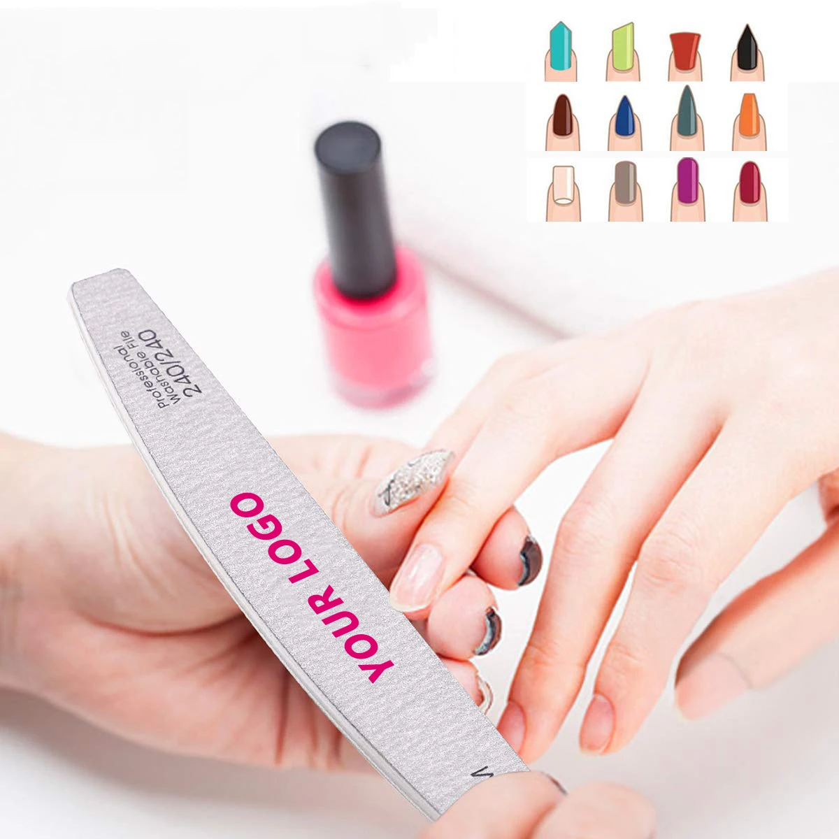 

Professional Nail File with Logo Emery Board Set for Natural Nails, Silver