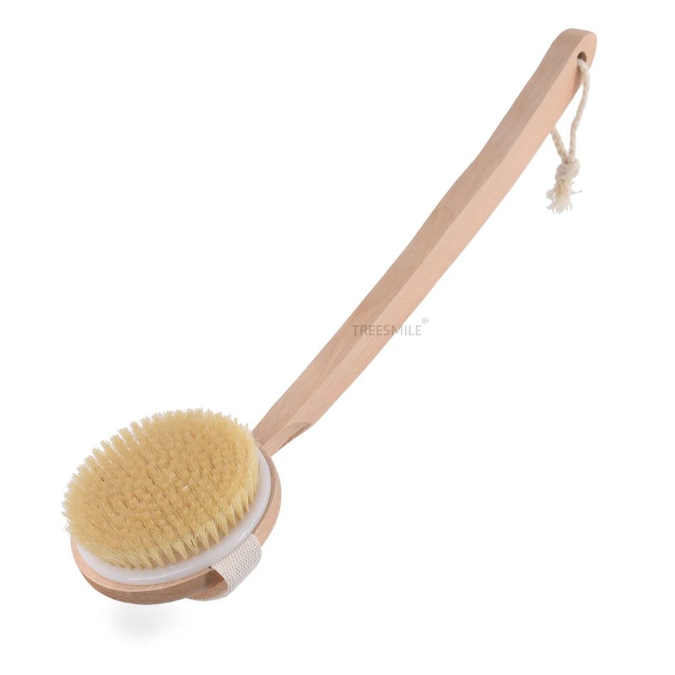 

TREESMILE Natural Detachable long handle bath brush exfoliating massage skin high quality dry body brushes custom logo wooden