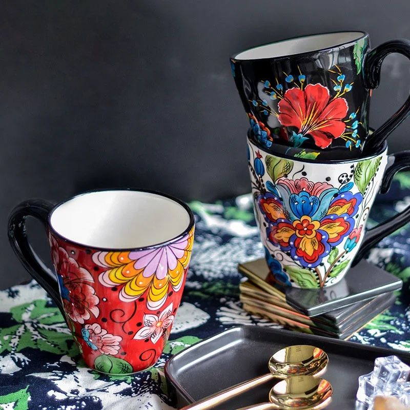

Bohemian style home living room ceramic round couple mug