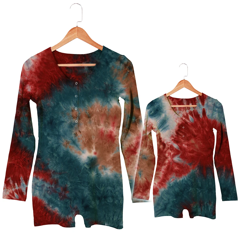 
Fall Clothing Mommy and Me Outfits Casual Dresses Family Matching Clothes Plus Size Long Sleeve Custom Tie Dye Jumpsuit 