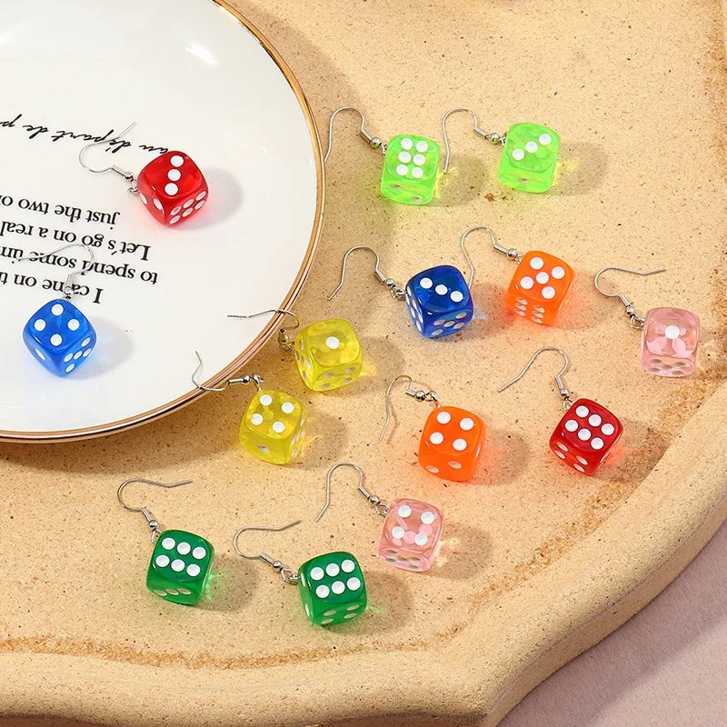 

EZ3133 New Arrival Fashion Colorful Dice Shape Drop Earrings for Parties Outdoor Activities