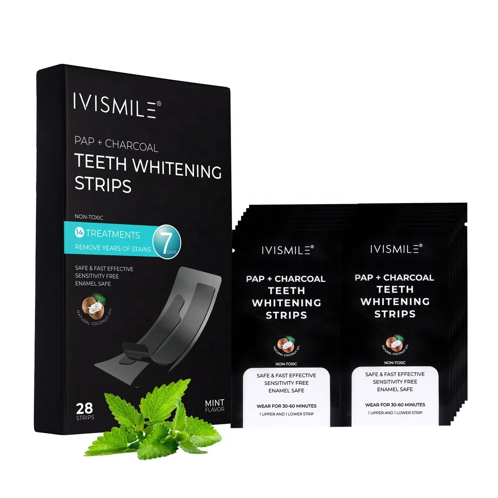 

IVISMILE Advanced Charcoal Dead Sea Salt Teeth Whitening Strips with PAP Formula Mint Flavor 14 days Treatment