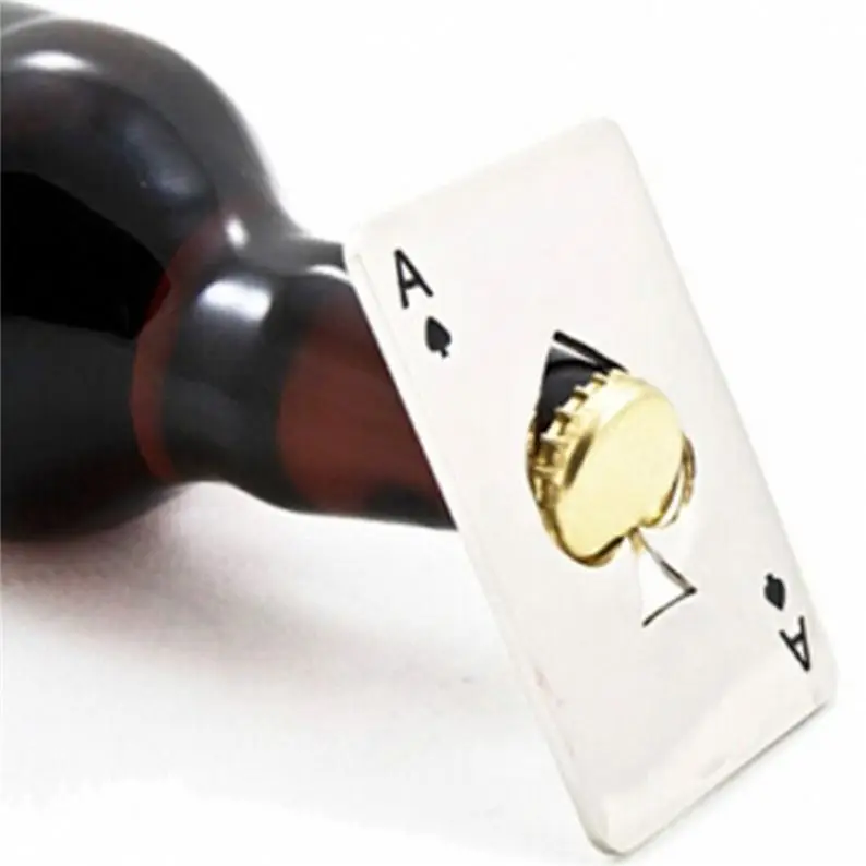 

Wholesale New Stylish Hot Sale 1Pc Poker Playing Card Ace Of Spades Bar Tool Soda Beer Bottle innercap Opener Gift