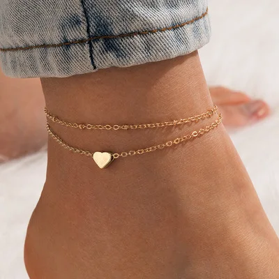 

Fashion Vintage Layered Foot Jewelry Bohemian Beach Anklets Heart Anklets for Women Girls, Picture shows