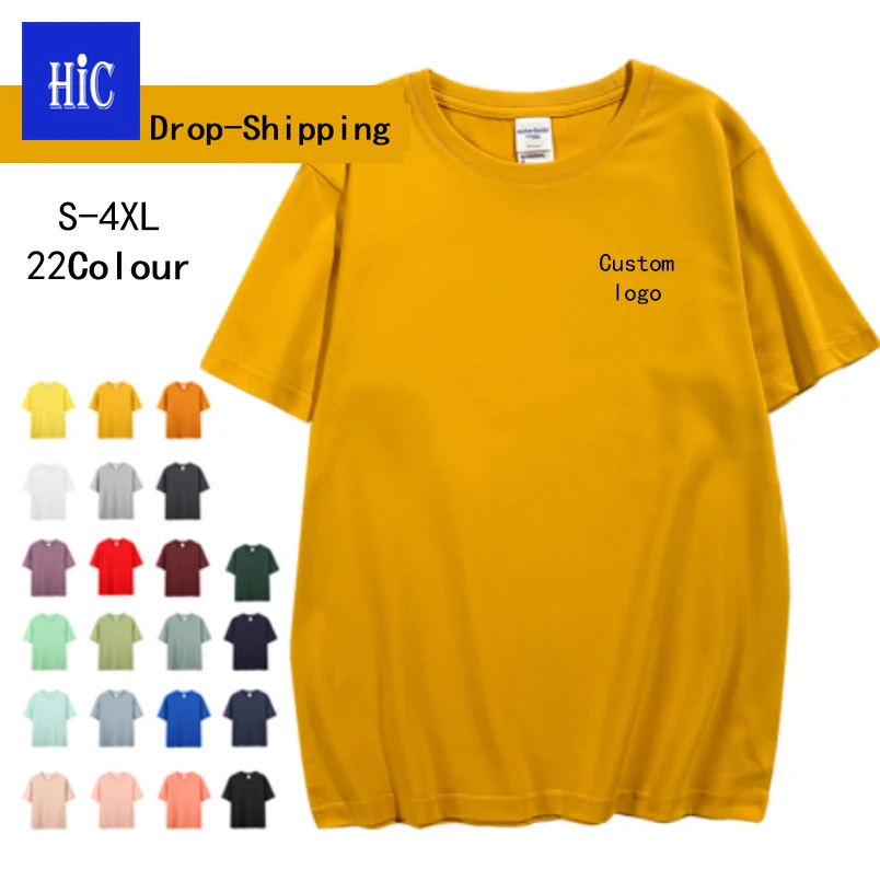 

HIC Wholesale 180gsm 100% Cotton T-shirt O-neck Tee Top Print Custom Logo Printed Blank Shirt Group Party Promotional Shirt