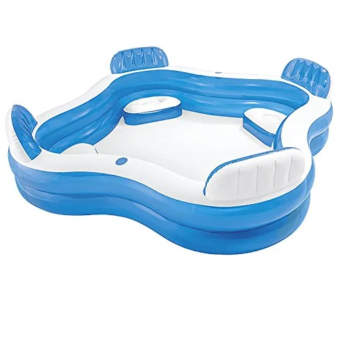 

56475 Inflatable Swim Center Family Lounge Pool For Ages 3+ Includes 4 comfy built-in seats with backrests, Blue and white